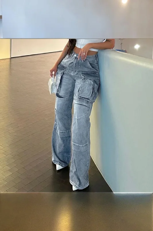 #17.    High Waist Baggy Multi Pocket Jeans