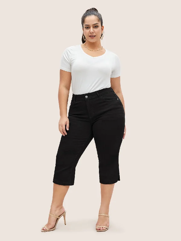 Black Wash Split Hem Cropped Jeans