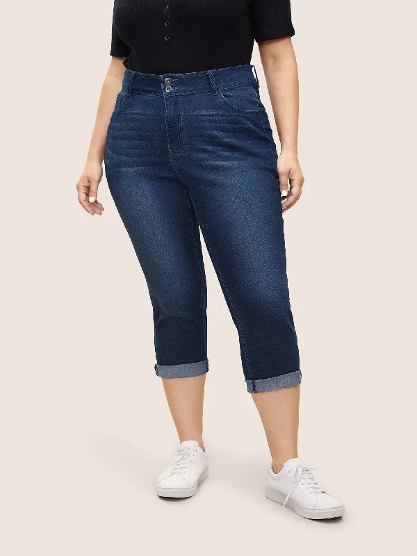 Bodycon Roll Hem Medium Wash Jeans