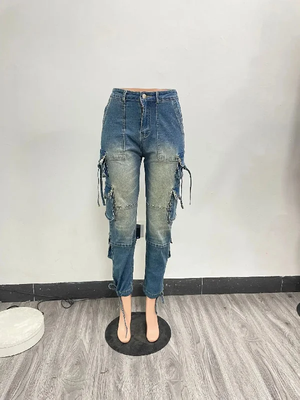 Bomblook C514PT01 2024 Summer Vintage New Arrival Low Waist Jeans Boyfriend Jeans With Pockets Streetwear Denim Pants Women