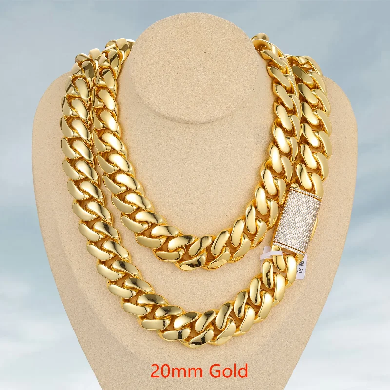 cadenas cubana Hip Hop Jewelry Luxury 14K 18K 24K Gold Plated Choker Solid Miami Cuban Link Chain Necklace For Men