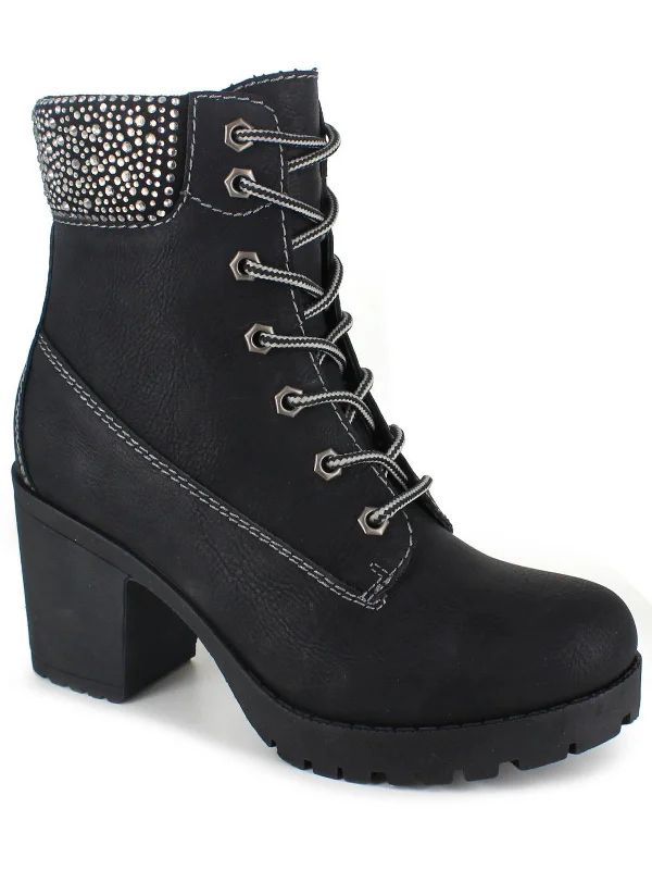 Destiny Womens Rhinestones Lug Sole Booties