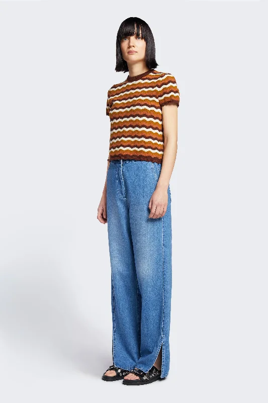 Ellipse Hem Split Pant Mid Blue