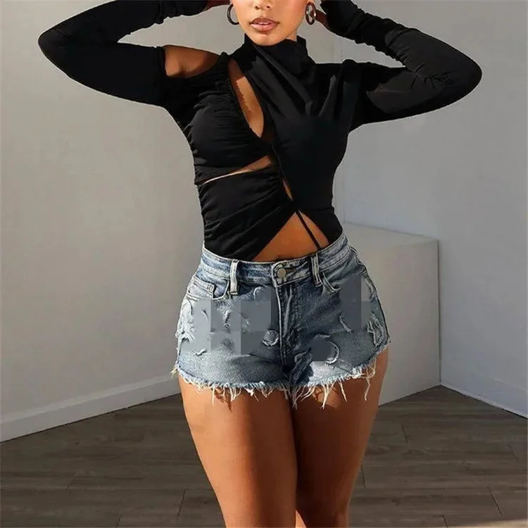 High Waist Embroidery Denim Shorts Women Clothing Summer Jeans Sexy Hot Pants