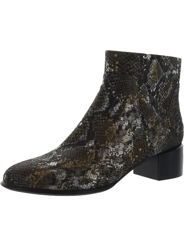 Kamryn Womens Leather Snake Print Ankle Boots