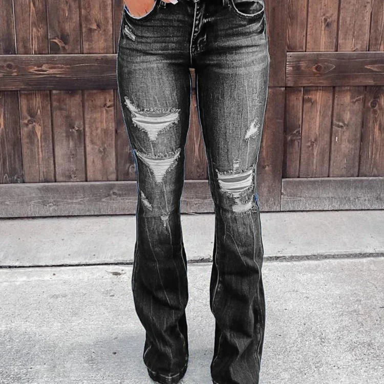 ladies distressed jeans pants ropa de mujer women skinny ripped denim jeans bootleg trousers