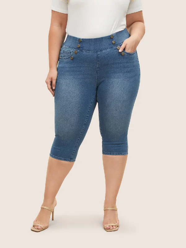 Light Wash Button Detail Pull On Jegging Jeans