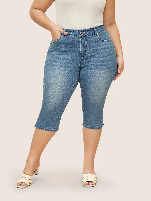 Light Wash Slit Side Pull On Jegging Jeans