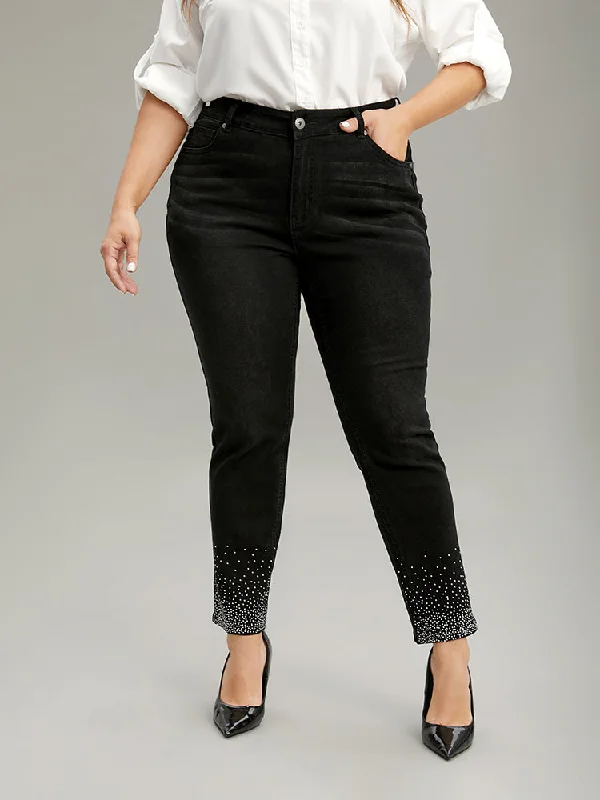 Rhinestone Detail Black Wash Jeans