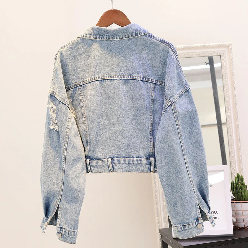 FashionSierra - Pink Shiny Sequin Denim Jacket