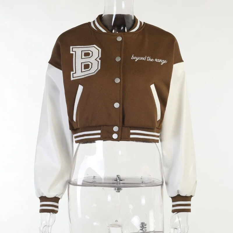 FashionSierra - Stitching Letters Embroidery Baseball Uniform Jacket