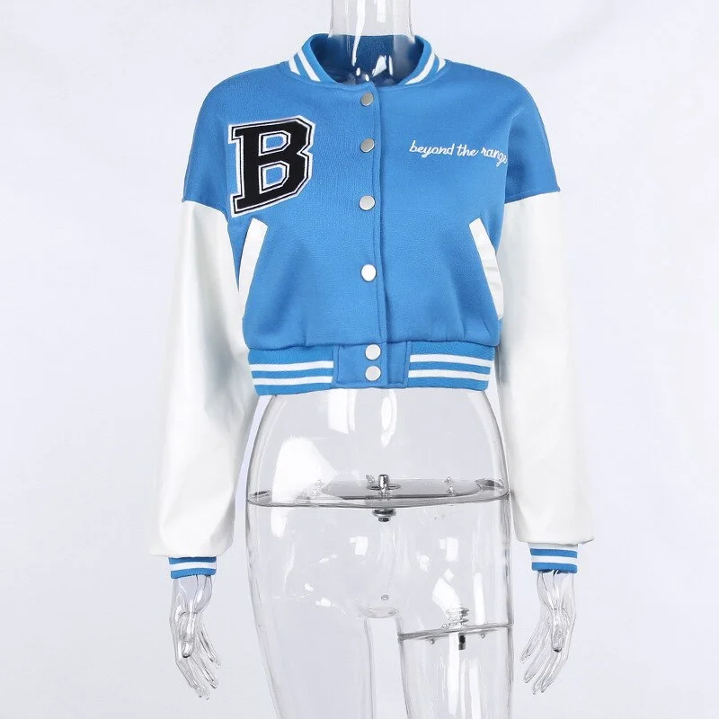 FashionSierra - Stitching Letters Embroidery Baseball Uniform Jacket