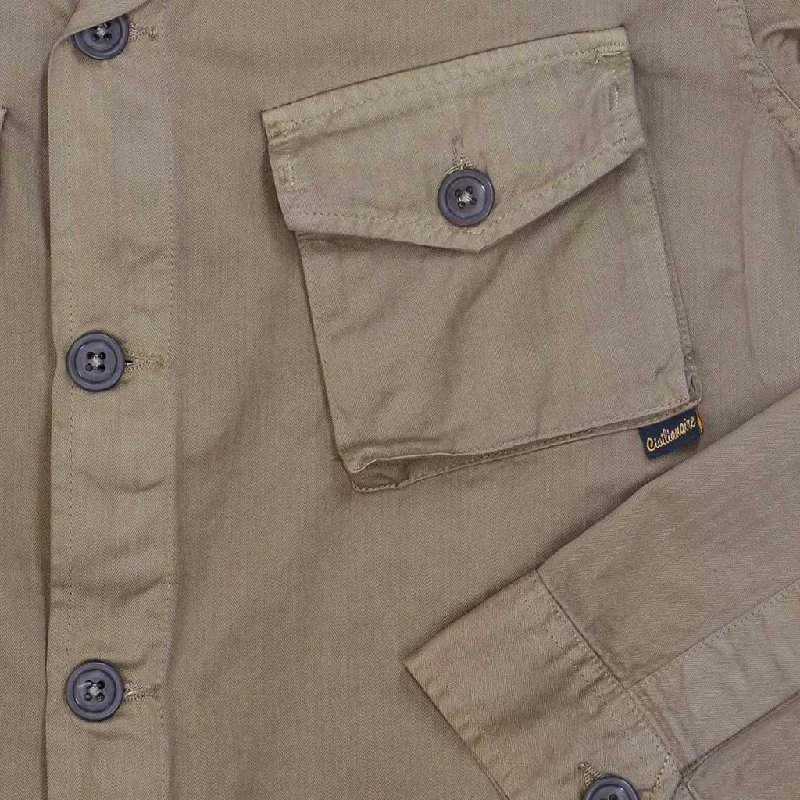 3 Pocket Herringbone Cotton Officer Jacket - Sepia #2008