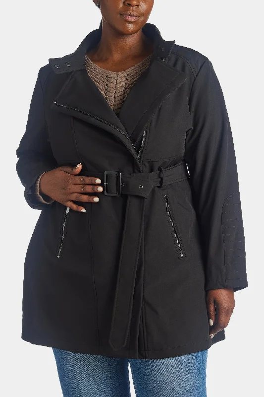 Asymmetrical Soft Shell Belted Trench