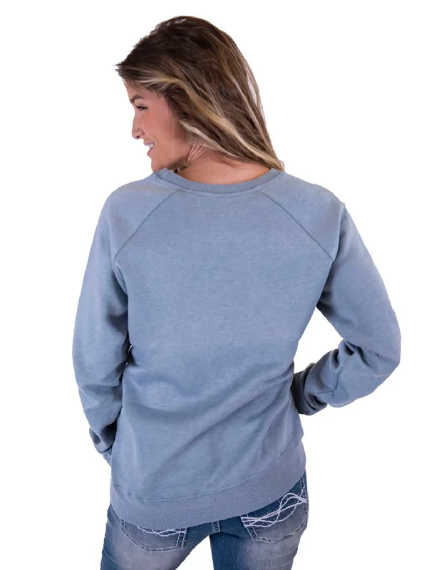 Cowgirl Tuff Womens Buffalo Bling Light Blue Poly/Rayon Sweatshirt