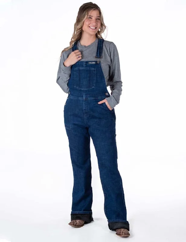 Cowgirl Tuff Womens Stretch Winter Dark Wash Cotton Blend Bib Overall