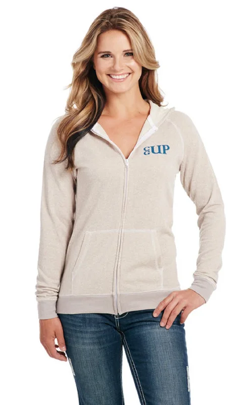 Cowgirl Up Womens Patriotic Zip Up Oatmeal Cotton Blend Hoodie