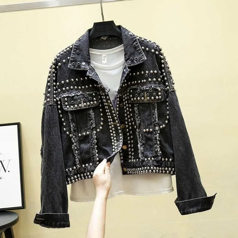 FashionSierra - Rivet Studded Denim Jacket