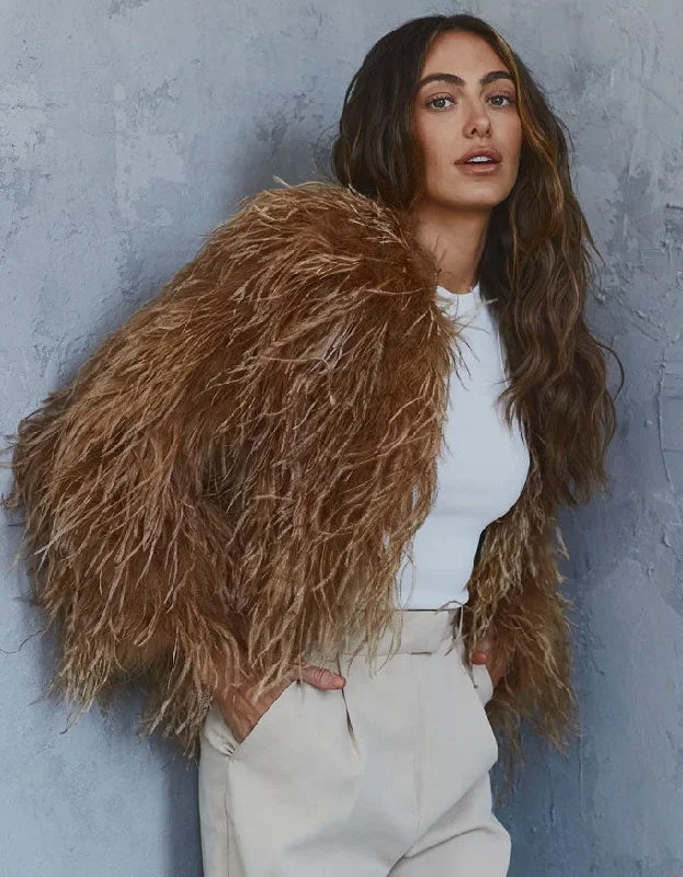 Mia Ostrich Feather Jacket Camel