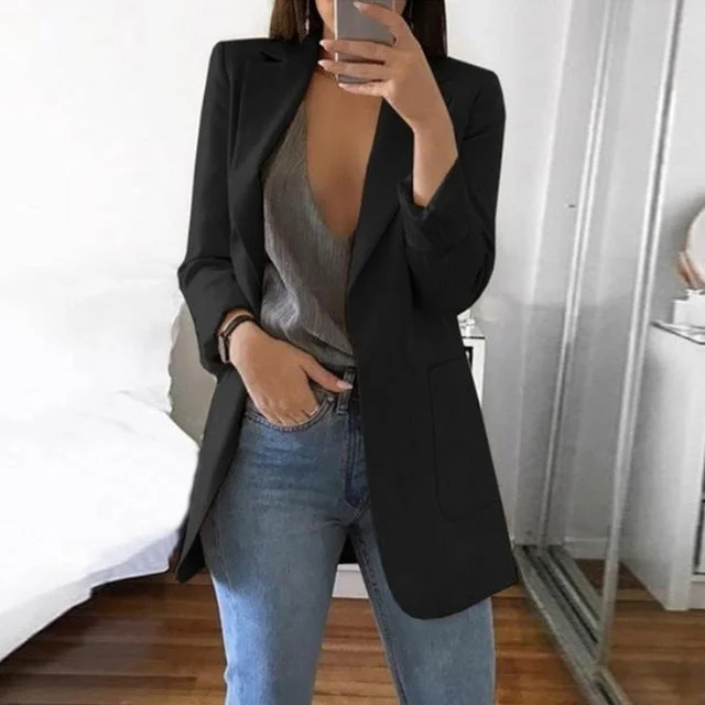 OEAK Spring Autumn Slim Fit Women Jackets Pockets Office Work Jacket Coat Elegant Business Lady chaquetas mujer invierno 2019