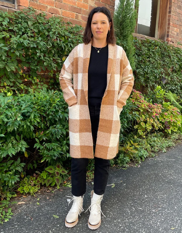 Plaid Cardigan Camel/Ivory