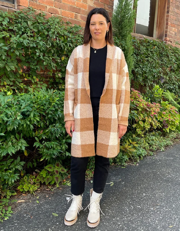 Plaid Cardigan Camel/Ivory