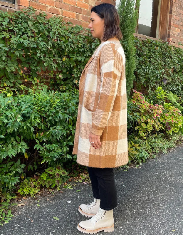 Plaid Cardigan Camel/Ivory