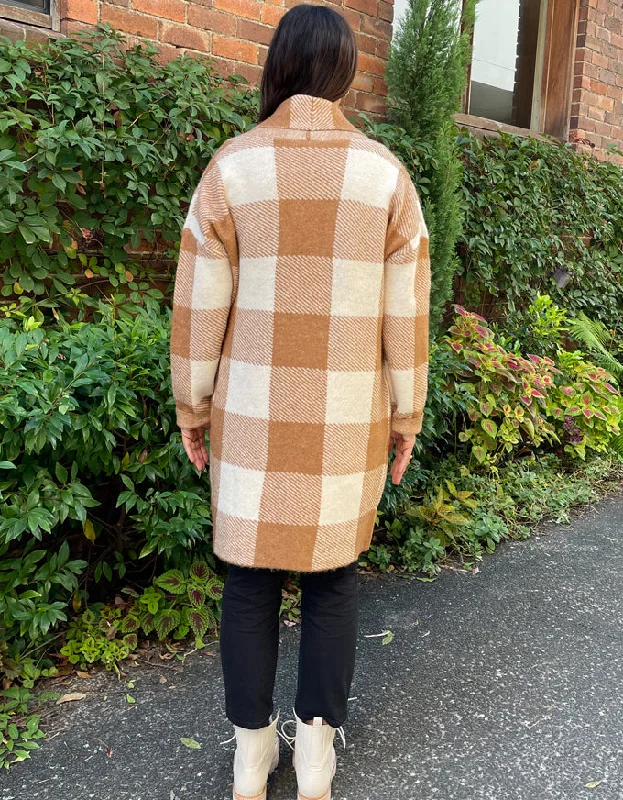 Plaid Cardigan Camel/Ivory