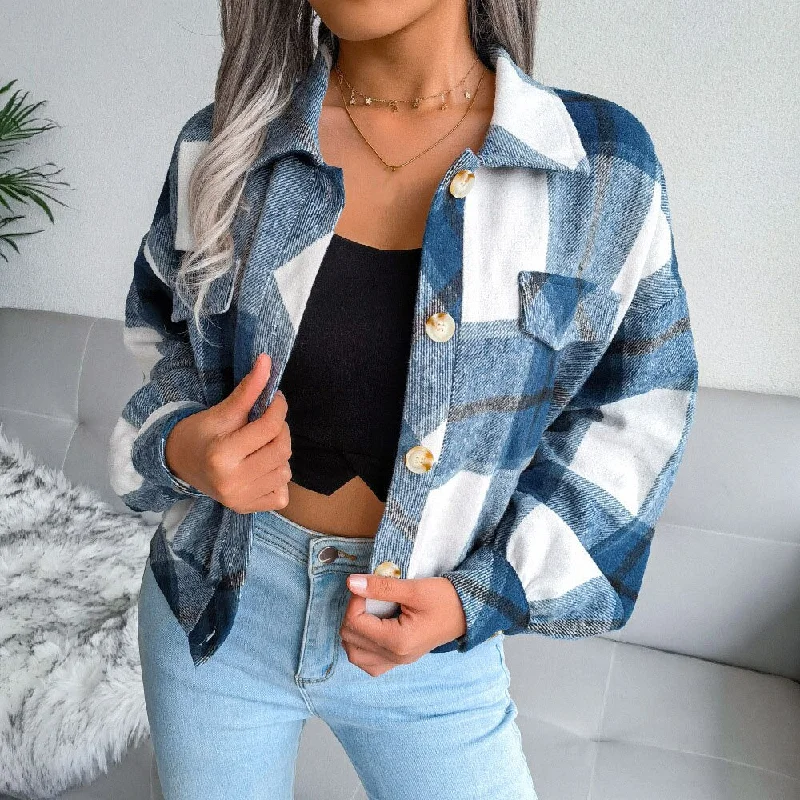 FashionSierra - Plaid Vintage Pockets Oversized Jacket