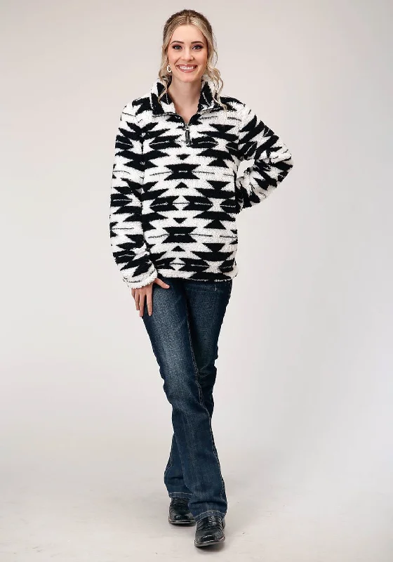 Roper Womens Black/White Polyester Polar Fleece Aztec Jacket