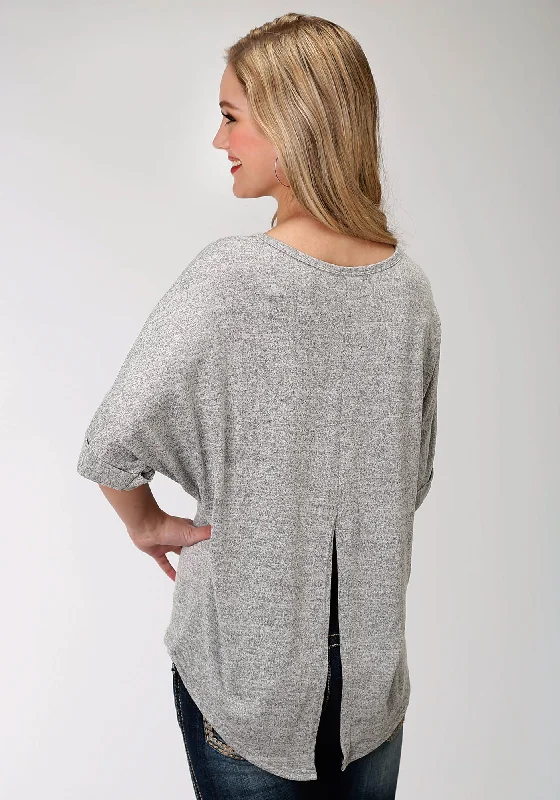 Roper Womens Heather Grey Poly/Rayon Split Back Sweater