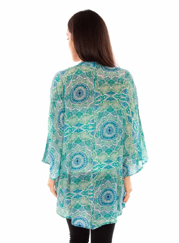 Scully Womens Beautiful Print Aqua Viscose Kimono