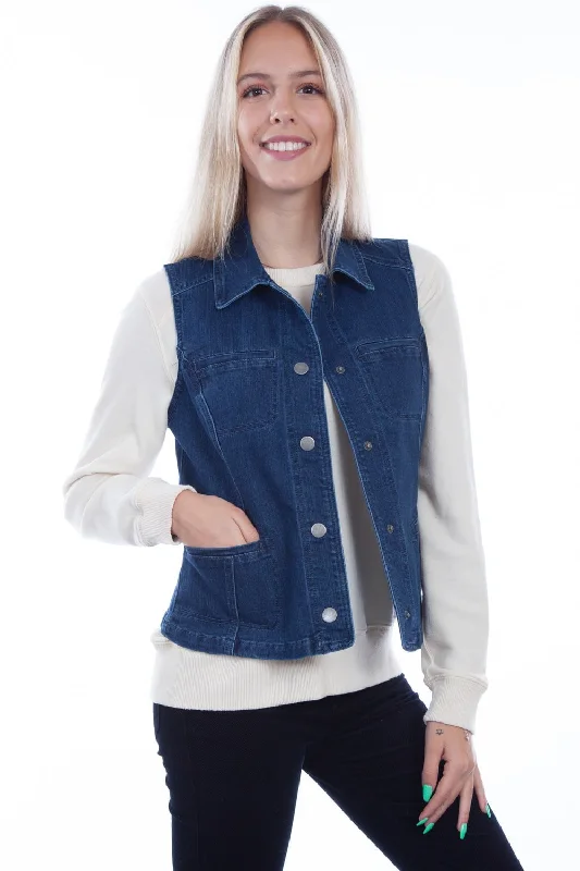 Scully Womens Denim Cotton Blend Princess Vest