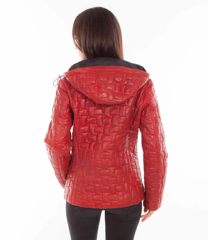 Scully Womens Zip Quilted Hooded Red Leather Leather Jacket