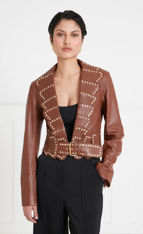 Texas Leather Studded Jacket - Tan