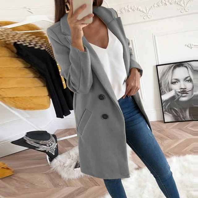 WENYUJH 2019 New Arrival Women Wool Blend Coat Long Sleeve Turn-Down Collar Warm Autumn Winter Wool Women Jackets Plus Size 3XL