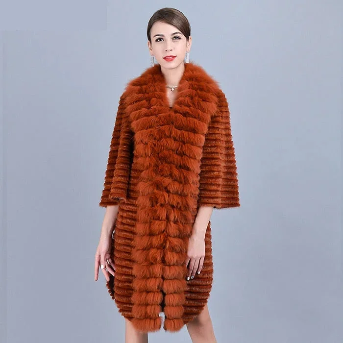 Women's Casual Fashion Two-Color Real Mink Fur Collar Winter Jacket