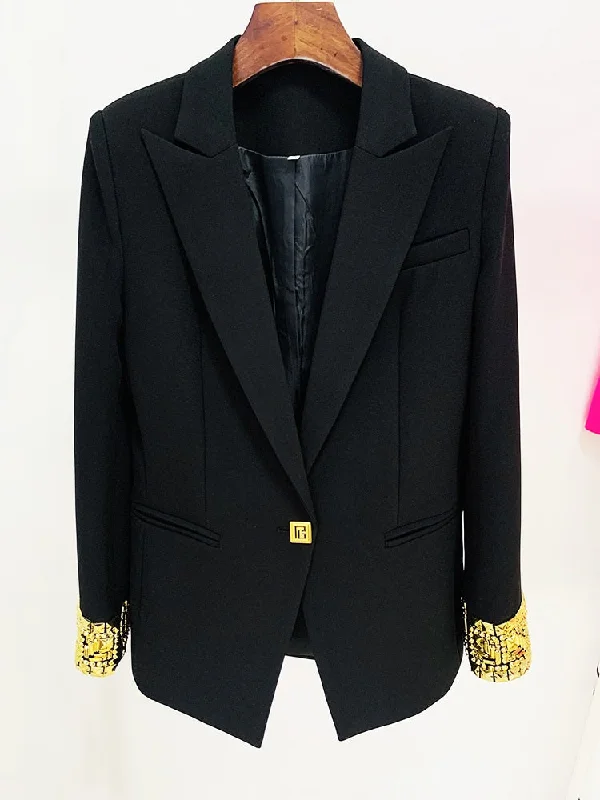 Women's Fashion Slim Fit Beading Non-Strech Single Button Blazer Coat