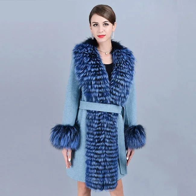 Women's Real Fox Fur Batwing Sleeves Winter Warm Knitted Jackets