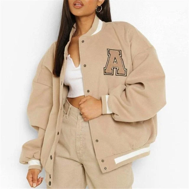 FashionSierra - Letter Print Baseball Jacket