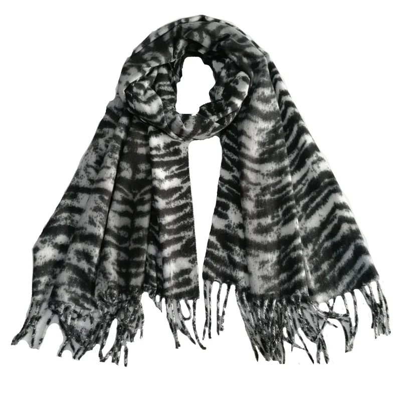 Women's Winter Cashmere Designer Print Zebra Striped Long Cape Shawls