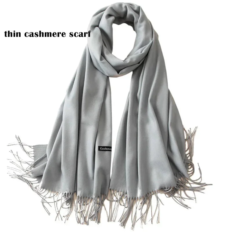 Women's Winter Luxury Solid Bandana Pashmina Thick Warm Long Shawl